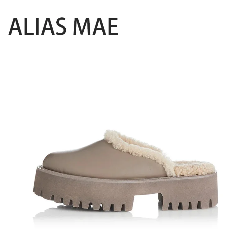 

ALIAS MAE QUINNY New Summer Women's Leisure Fashion Plush Headed Genuine Leather Flat Bottom Boots