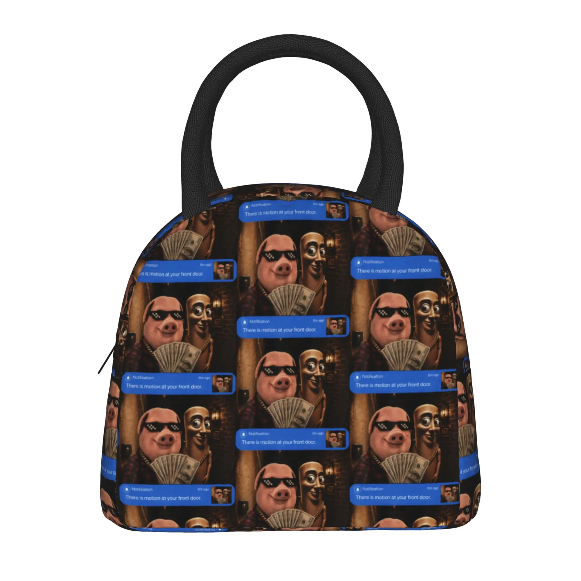 John Pork and Tung Tung Tung Sahur Front Door Motion Lunch Bag Picnic Lunch Box For Women Fashion Lunch Bags Portable Cooler Bag
