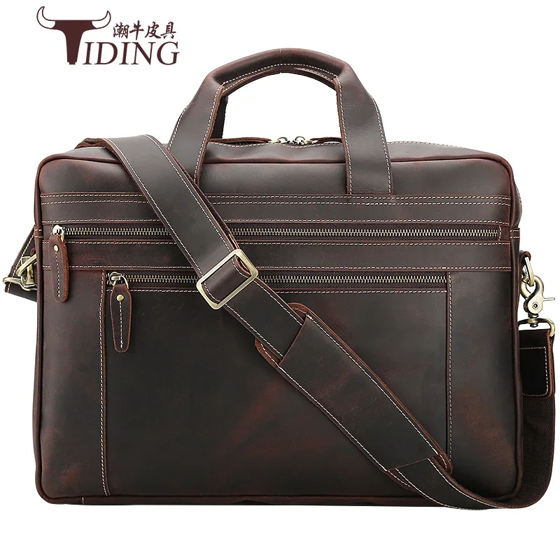 

Cross-Border Supply Genuine Leather Men's Briefcase Large Capacity17Inch Laptop Bag Retro Crazy Horse Leather Crossbody Bag