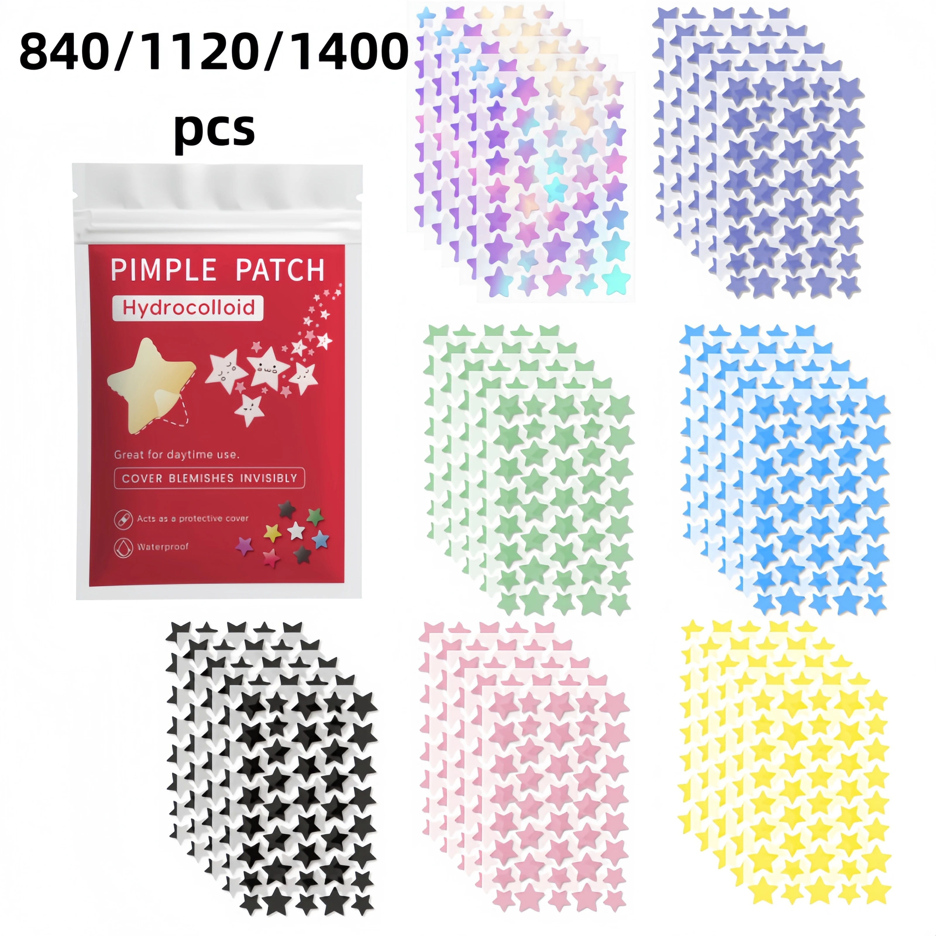 840/1120/1400Pcs Pastel Star Beauty Sticker Sheets Easy Peel Face Dots For Daily Look Photo Props Gift