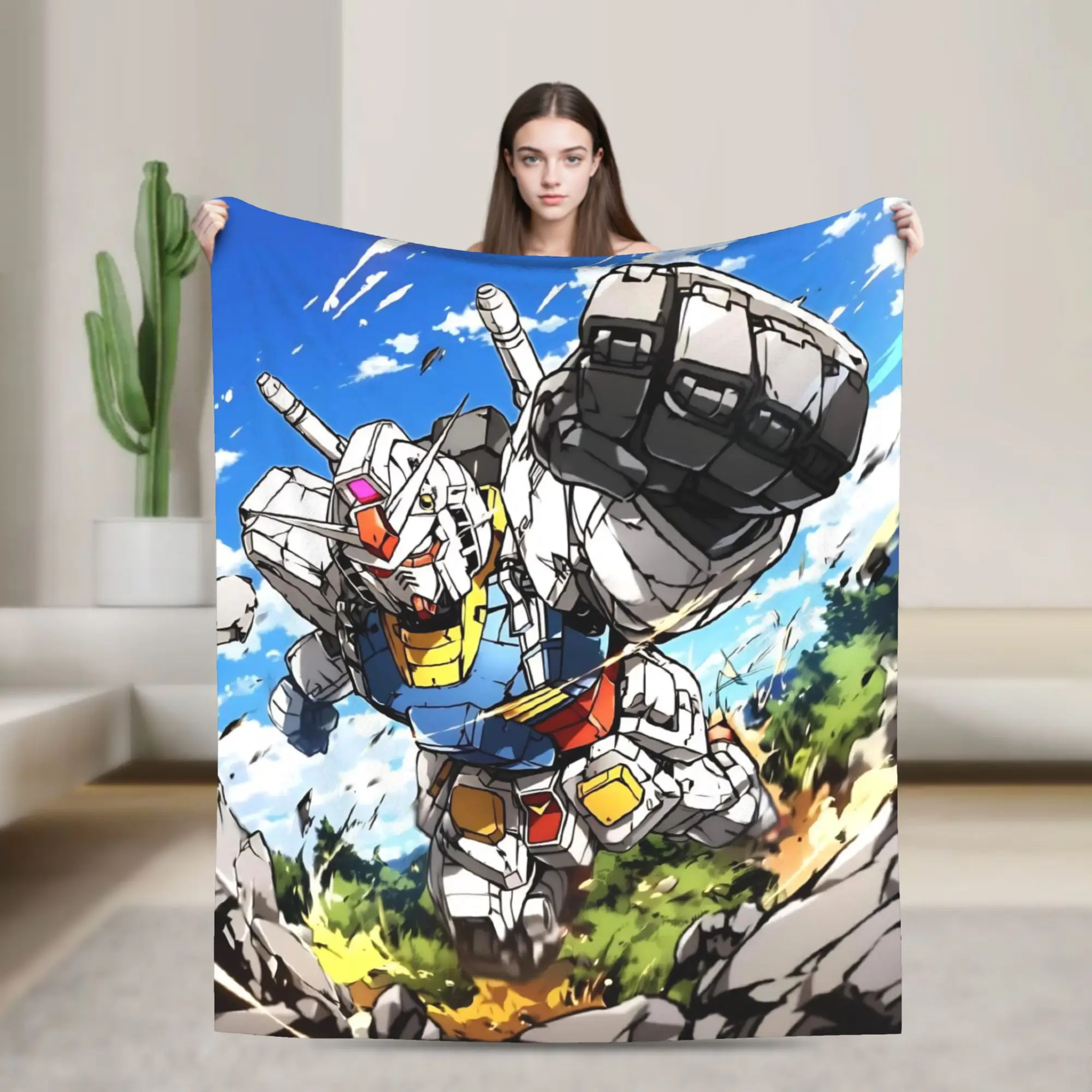 Gundams Blankets Anime  Flannel Throw Blankets Summer Air Conditioning Portable Soft Warm Bedspreads,