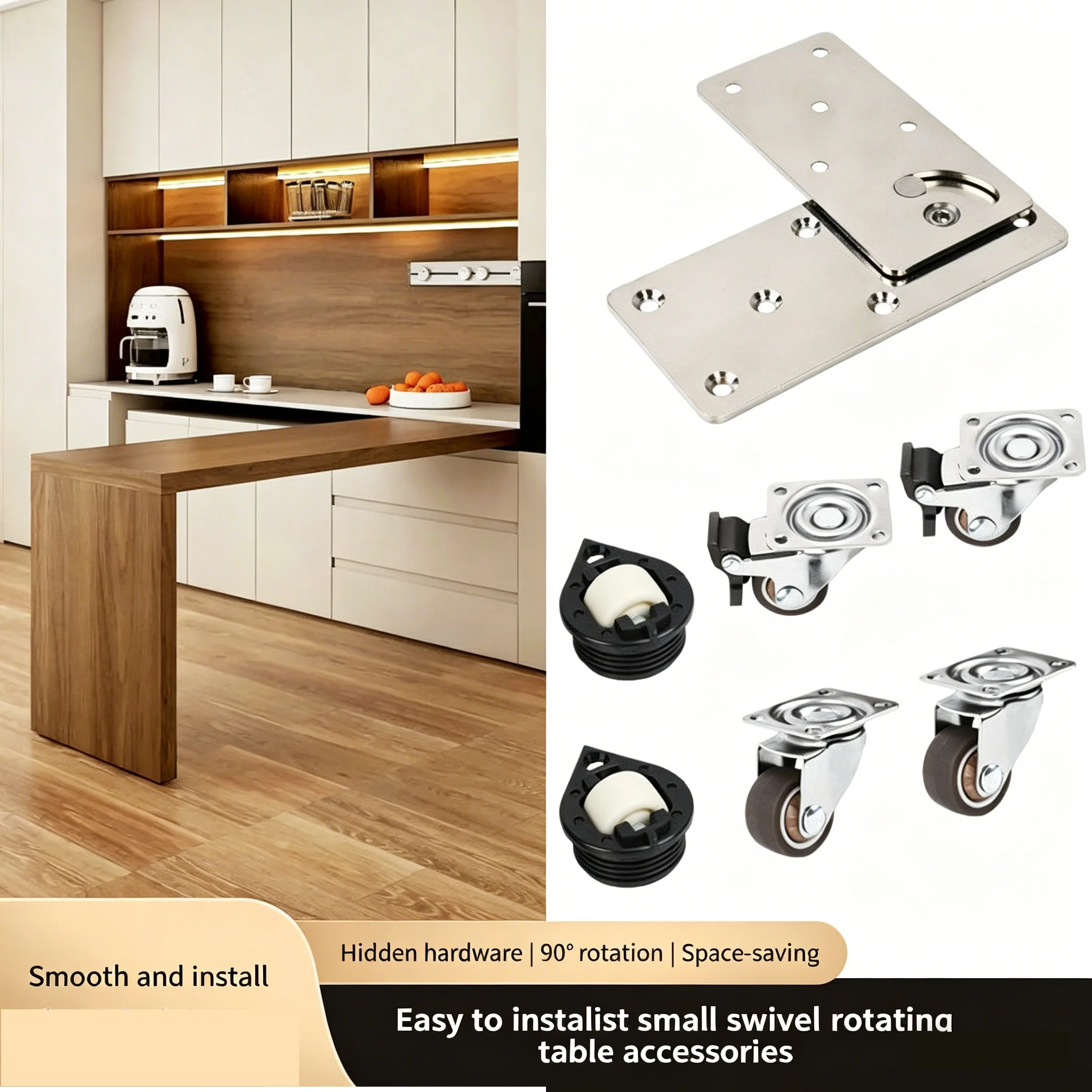 90 Degree Rotating Folding Table Hardware, Small Whirlwind Desk Swivel Connector, Space Saving Furniture Hinge For Home Office