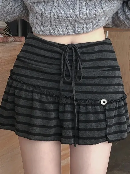 

Модная женская юбка А-силуэта с высокой талией, защитой от просвечивания, кружевной отделкой и вертикальными полосками, весенняя коллекция