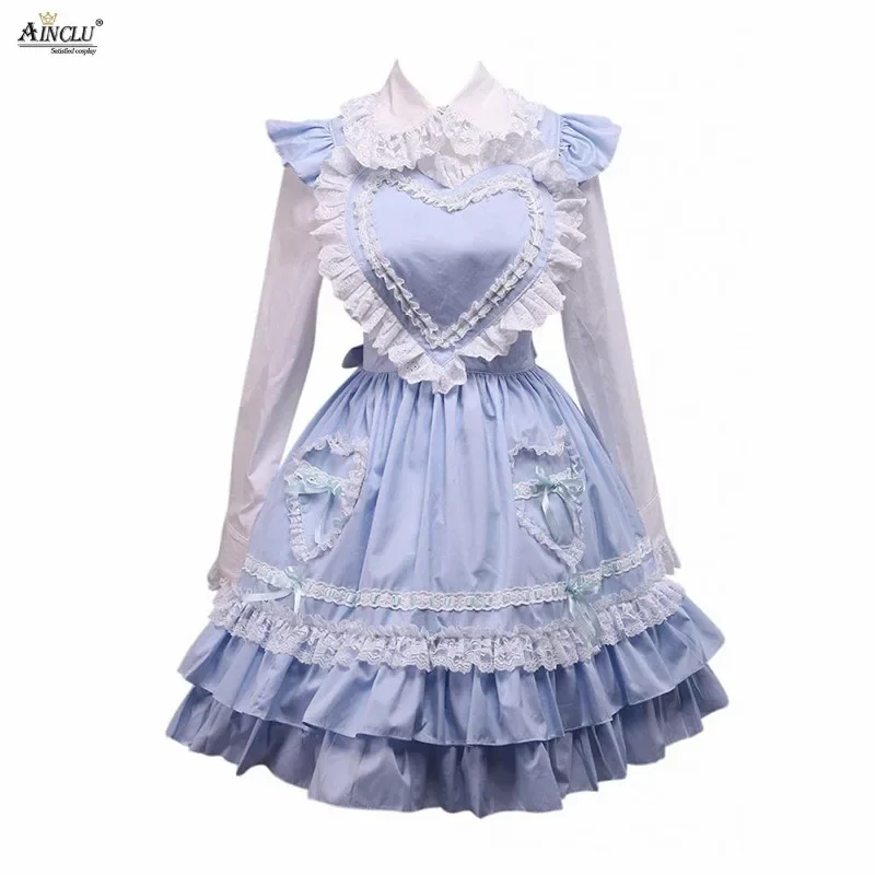 

Middle-long dress ainclu womens cotton white Lolita blouse and blue sweet Lolita skirt for spring/summer/autumn and winter