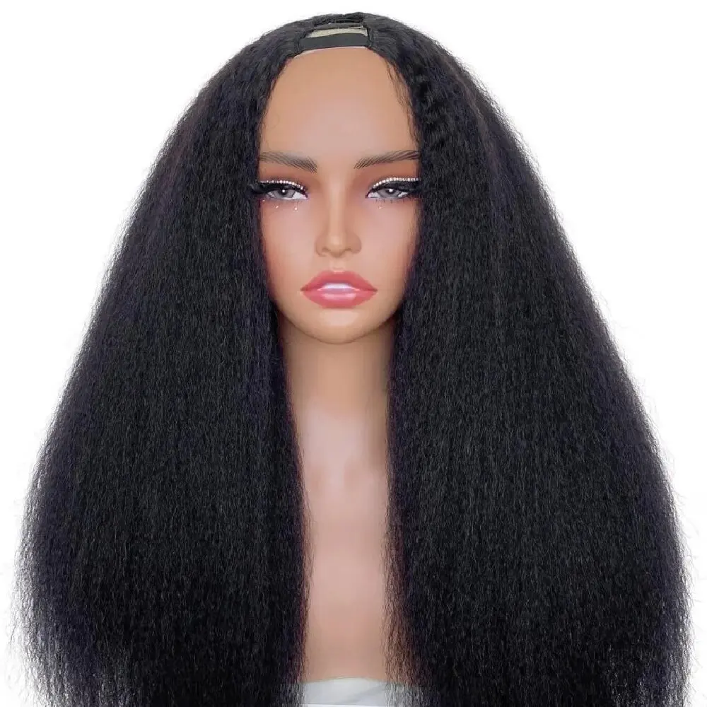 32 Inch U Part Wig Kinky Straight Human Hair 250% Density Natural Colored Upgrade V part Human Hair Wig