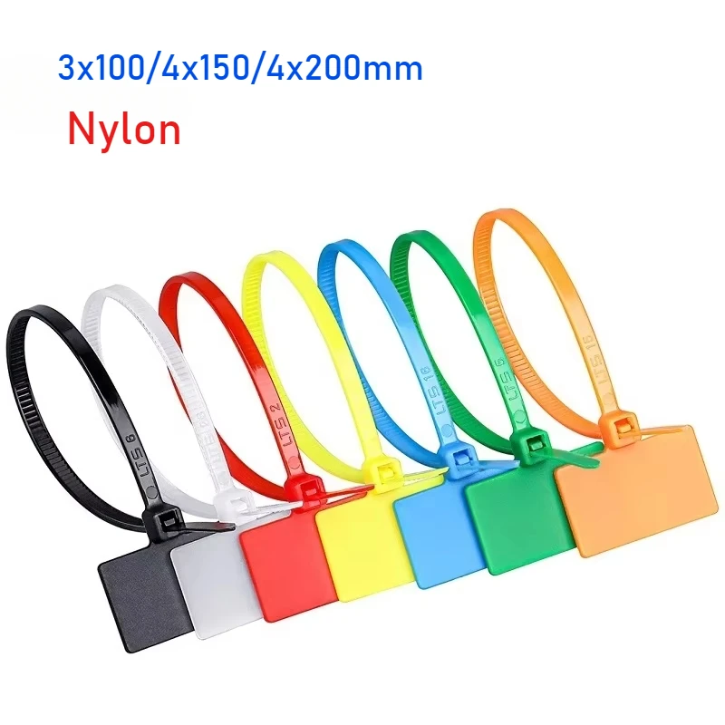 3x100/4x150/4x200mm Easy Mark Color Nylon Cable Ties Tag Labels Plastic Loop Ties Markers Cable Tag Self-locking Zip Ties