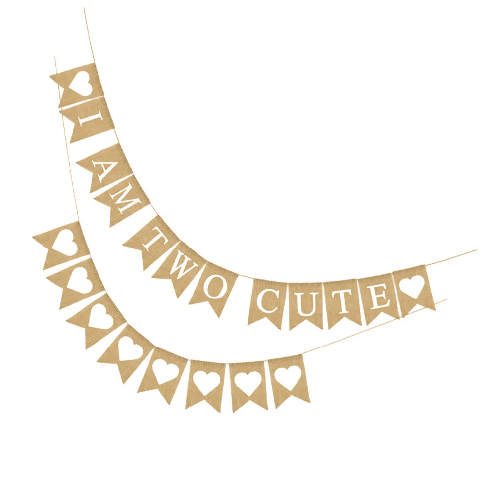 

2Pcs Birthday Party Banner Linen Bunting Baby Boy Girl Birthday Decoration Flags for 2 Years Old Supplies Party Decoration