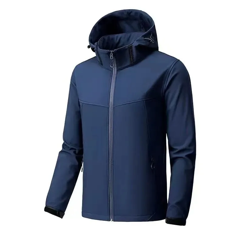 Men's Hooded Softshell Jacket Fleece Lined Outdoor Windproof Hiking Casual Single Shell Coat