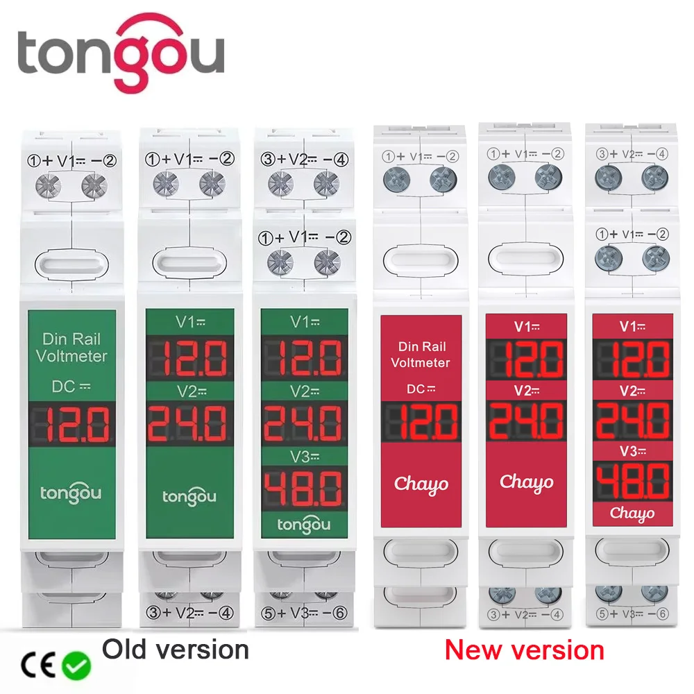 Medidor de voltaje de montaje en carril Din, simple/doble/Triple vías, 11V-310V CC, Mini voltímetro Modular, Detector de pantalla Digital LED TONGOU