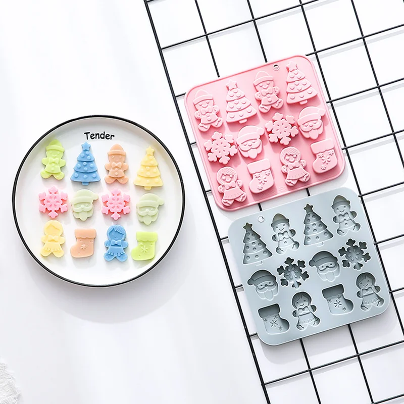 12-Piece Christmas Silicone Chocolate Molds In Gingerbread Man Christmas Tree Snowflake And Sock Shapes Suitable For Cake Molds