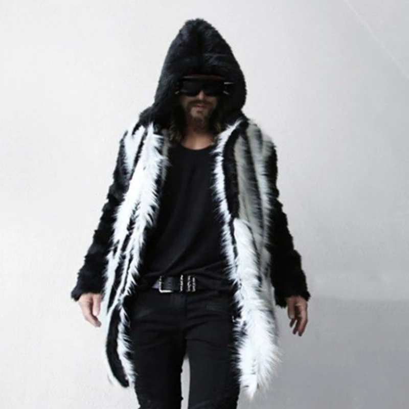 PFHQ Niche Design Men's Faux Fur Jackets Casual Hooded Patchwork Coats Velvet Contrast Color Loose Male Clothing New 21Z7610