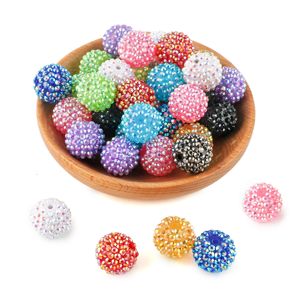 14mm 16mm 20mm Resin Bayberry Ball Rhinestone Beads Fashion Loose Spacer Beads For Jewelry Making Clothing Decoration Accessory