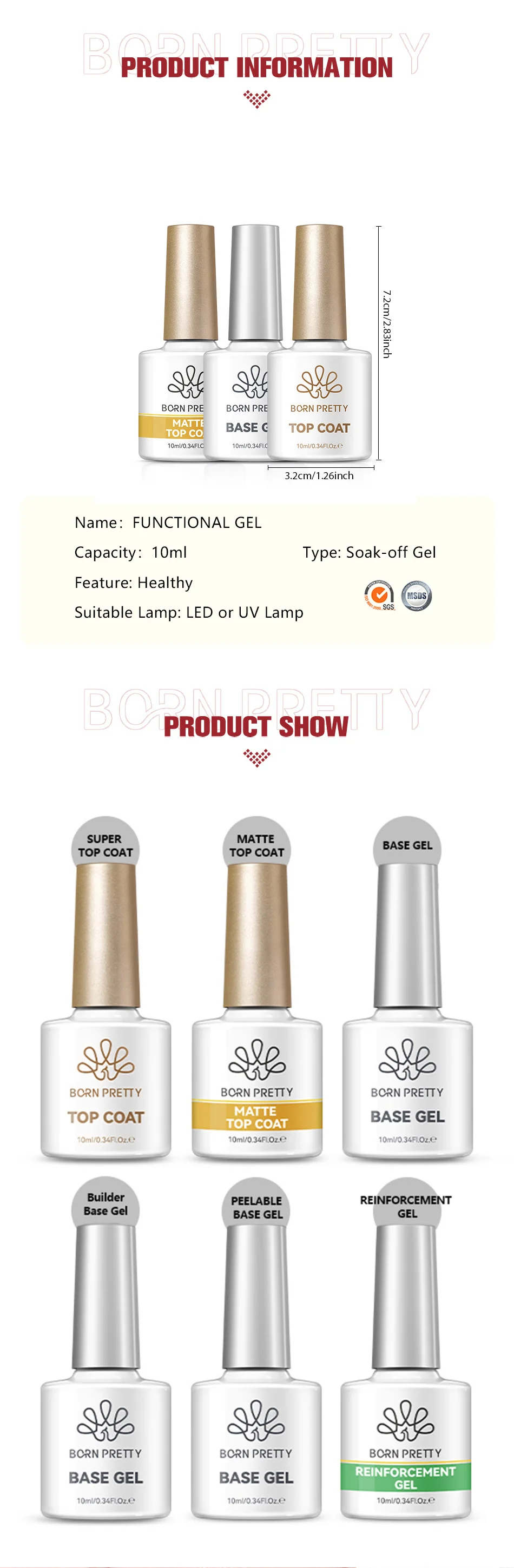 BORN PRETTY 10 ml Basisgel Super Top Coat Maniküre Matte Top Coat Semi Permanent Soak Off UV Gel Lack – Detail 5