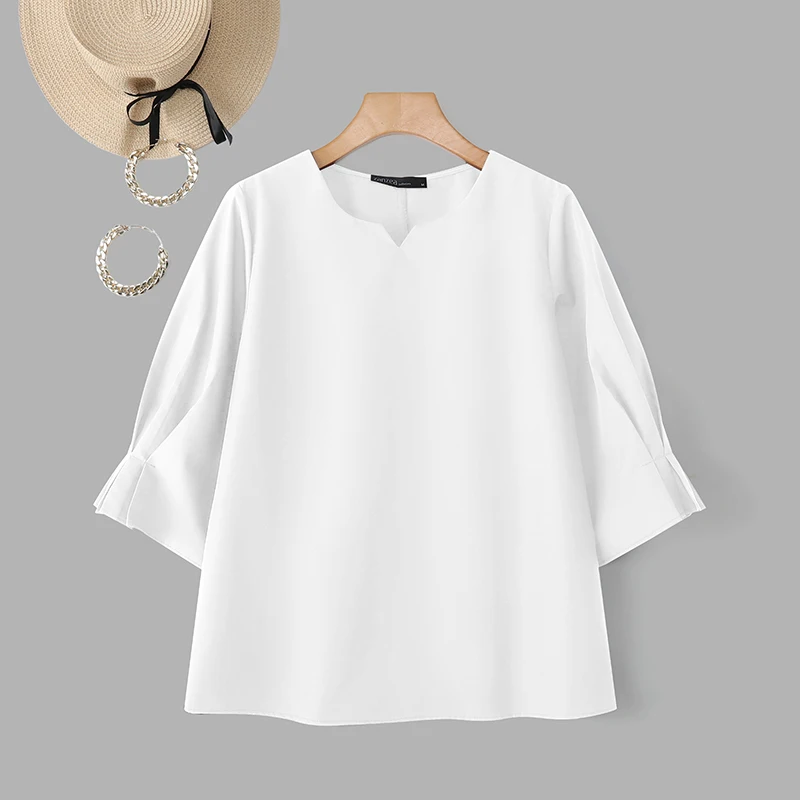 بلوزة نسائية أنيقة لخريف 2025 من ZANZEA بلوزة نسائية متينة 3/4 كم قمصان غير رسمية فضفاضة ذات ثنيات أنيقة للمكتب بلوزات نسائية