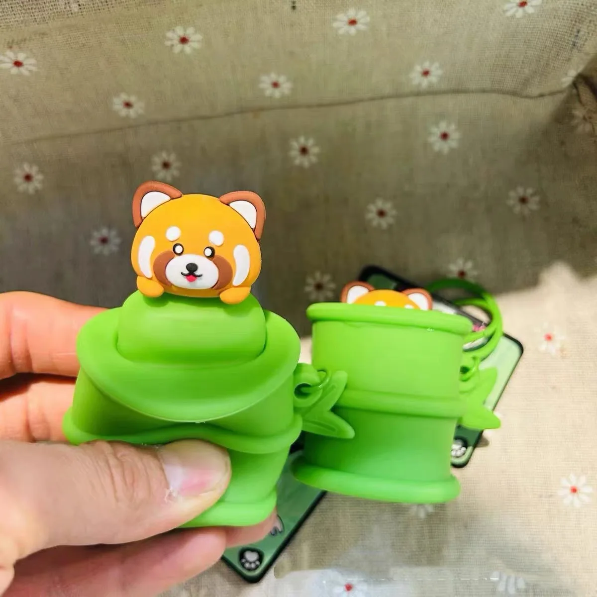 Creative Silicone Panda Keychain Toy Children's School Bag Pendant Stress Relief Fun Bamboo Panda Squeezable Keychain
