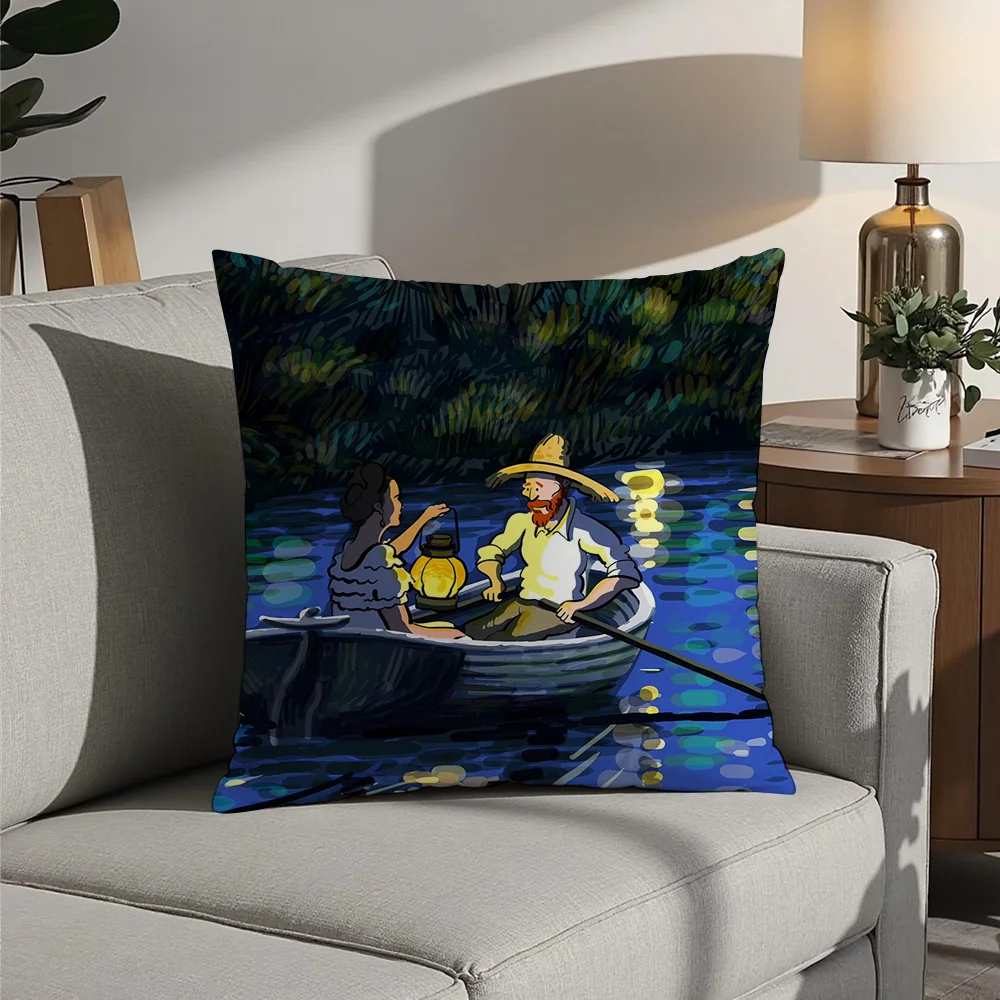 Retro Van Gogh Oil Painting Pillow Case Plush Fabric Soft  Pillowcase Double Sided Print Cushion Cover Household Gifts