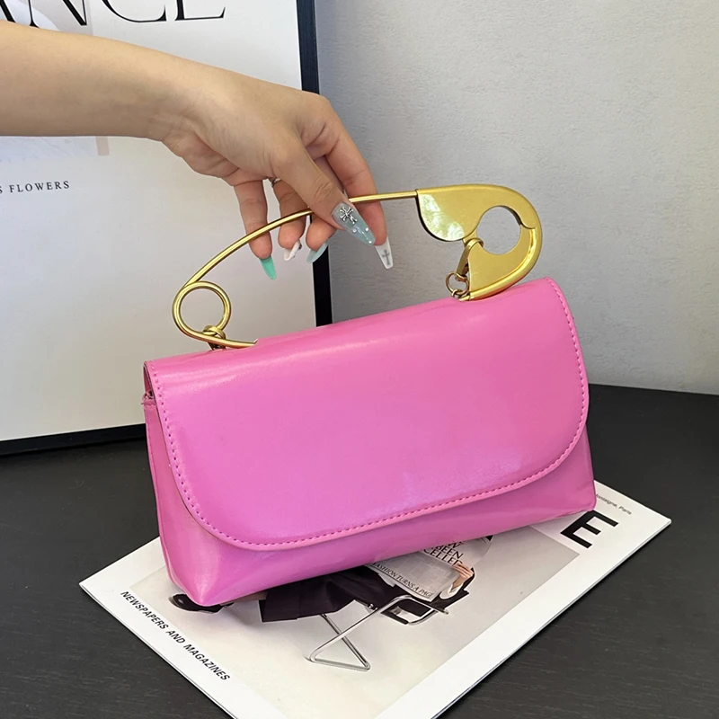 

Silver Evening Bag Women Luxury Gold Pin Handle Clutch Bag Designer Handbag And Purse Flap Pu Leather Crossbody Bag Small Tote