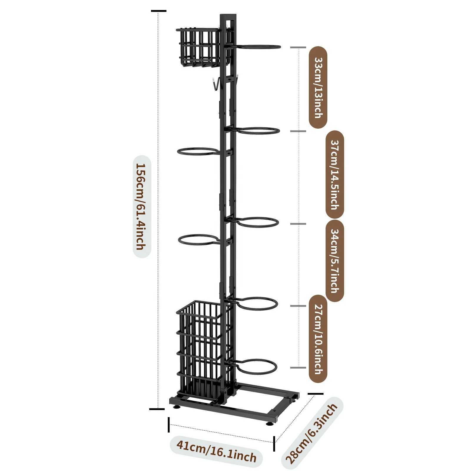 ที่เก็บอุปกรณ์กีฬาในโรงรถ ที่แขวนบาสเก็ตบอล สีดำ ชั้นวางเก็บลูกบอลพร้อมตะกร้า