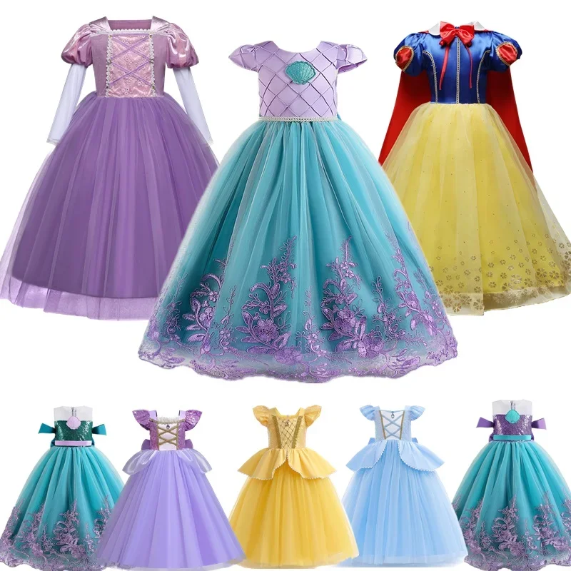 Little Mermaid Ariel Girl Princess Dress Children Luxury Embroidery Dress Carnival Party Gown Halloween Costume for Kids Vestido