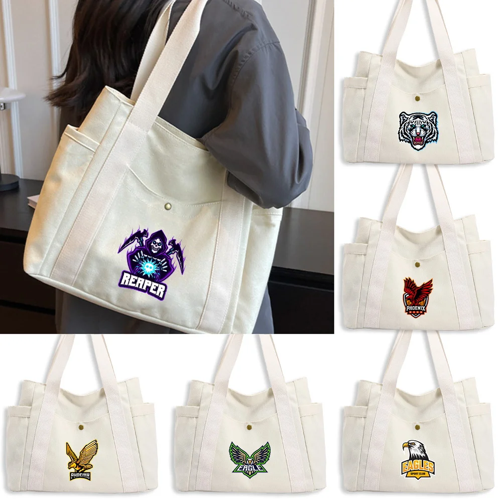 

Холщовая сумка большой вместимости, сумки для покупок серии Teamlogo, стильная холщовая сумка на одно плечо, повседневная сумка для покупок продуктов