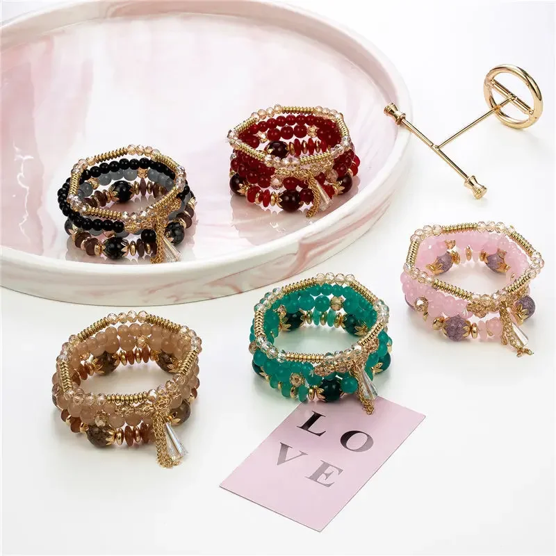 4Pcs New Tassel Charm Beads Bracelet Set For Women Colorful Glass Beaded Chain Bangle Female Bohemian Jewelry view 6