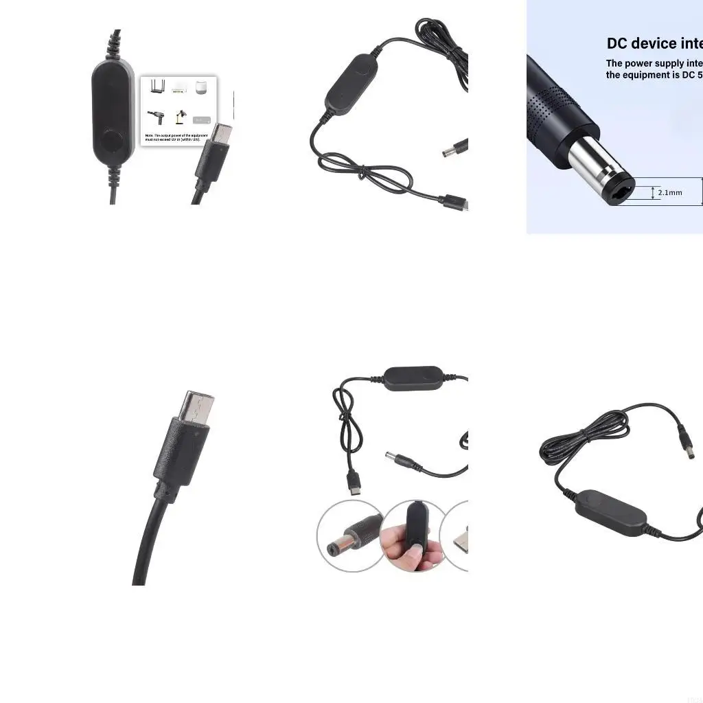 193A Switches Enabled Type C To DC5521 Step Up Charging Line 12W Power Supply For LED Lights Wireless Speakers