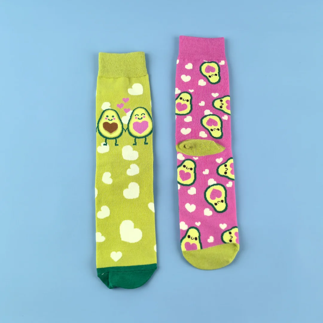 【1 Pair】Fresh and Stylish Asymmetrical Avocado Mid-calf socks , An Essential For Fashionable Individual Outfits