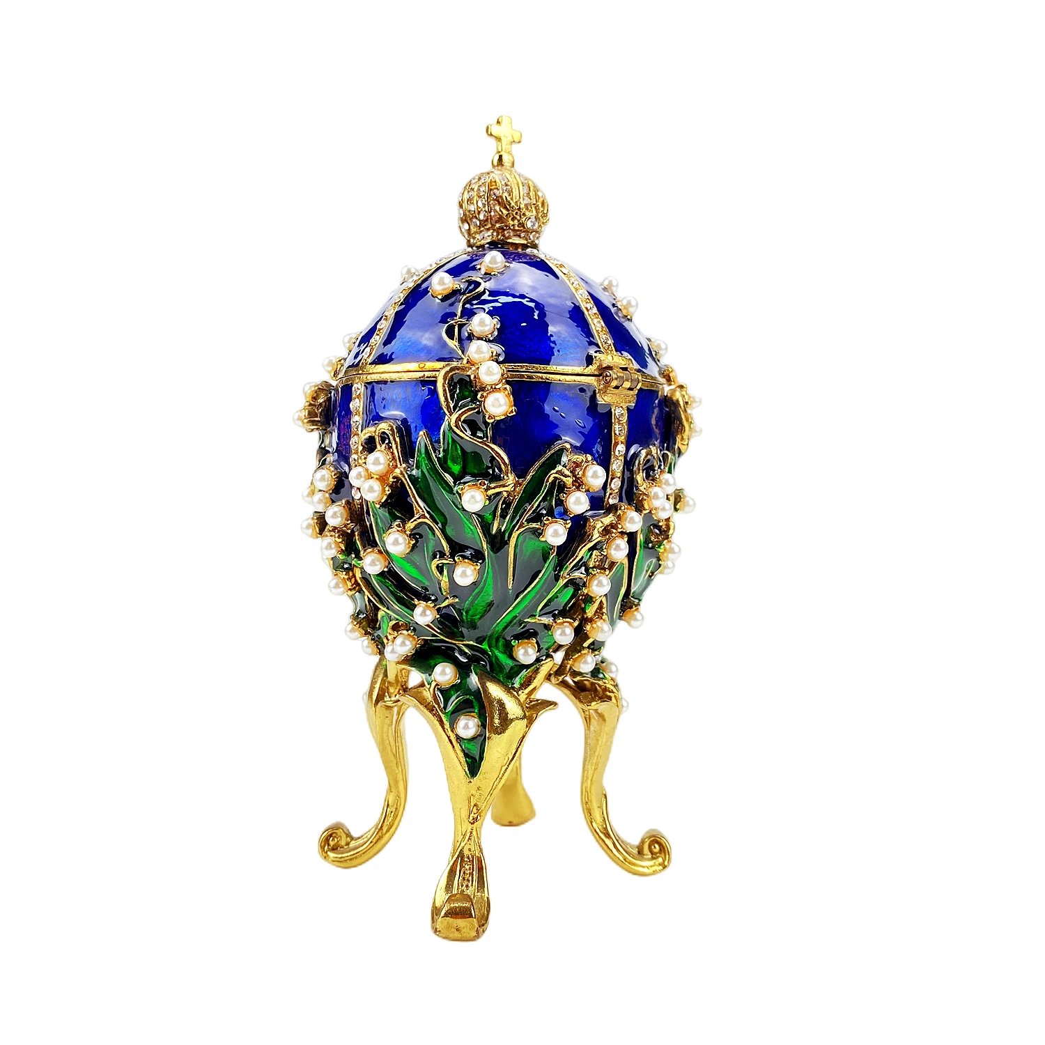 QIFU Luxurious Handicraft Metal Faberge Egg Inlay Pearl Enamel Home Decor