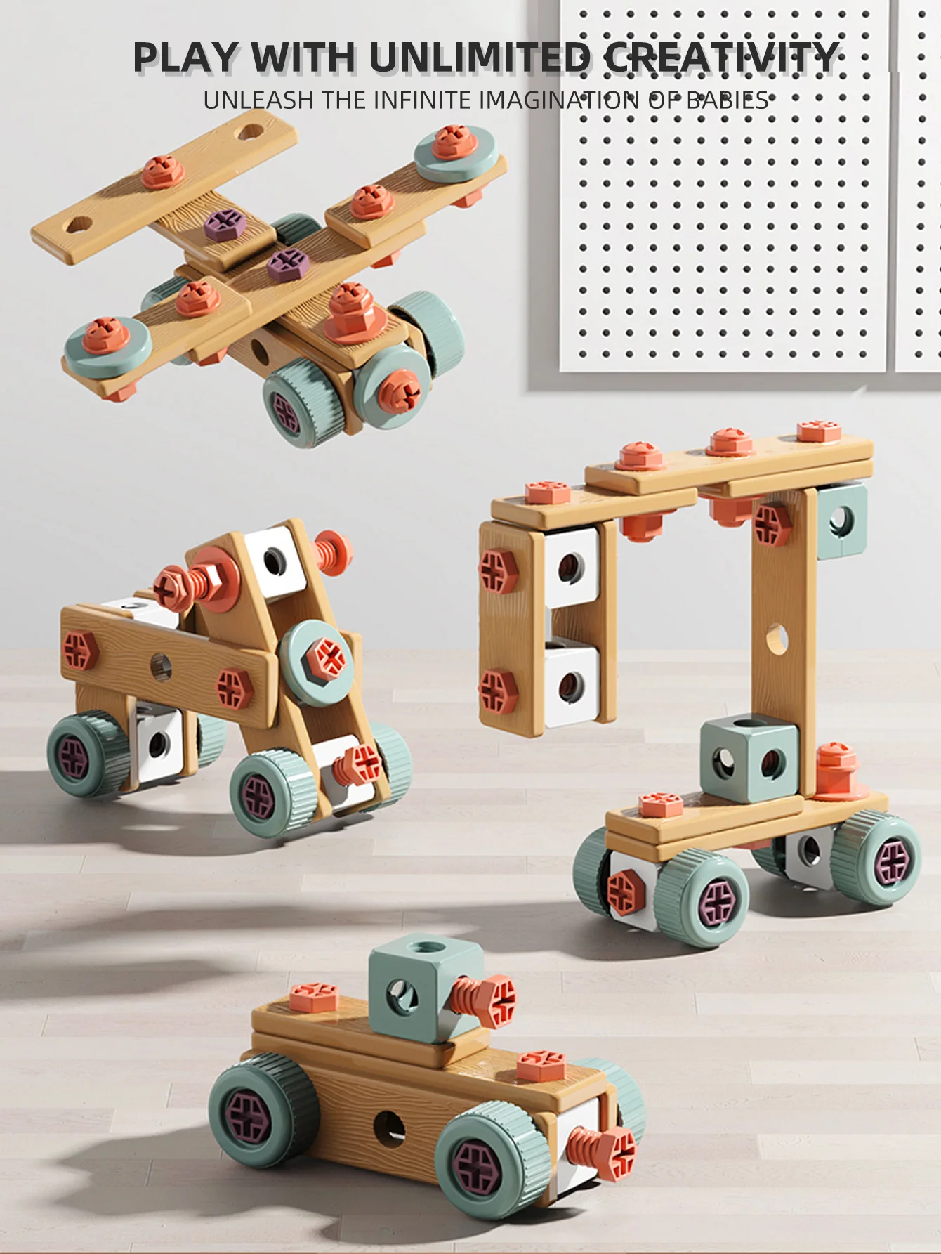 Conjunto de ferramentas infantis com broca, faça você mesmo, montagem de porca, quebra-cabeça, caixa de ferramentas de aparafusamento simulado, desmontagem educacional precoce, reparo, haste montessori