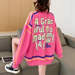 Korean Style Loose Letter Graffiti Printed Casual 2024 Autumn New Versatile Women's Commuter Crew Neck Sweatshirt