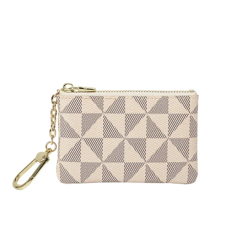 Bolso de almacenamiento de llaves de monedas con cadena para mujer, Mini monedero de cuero a cuadros de diseñador de lujo, billetera pequeña con