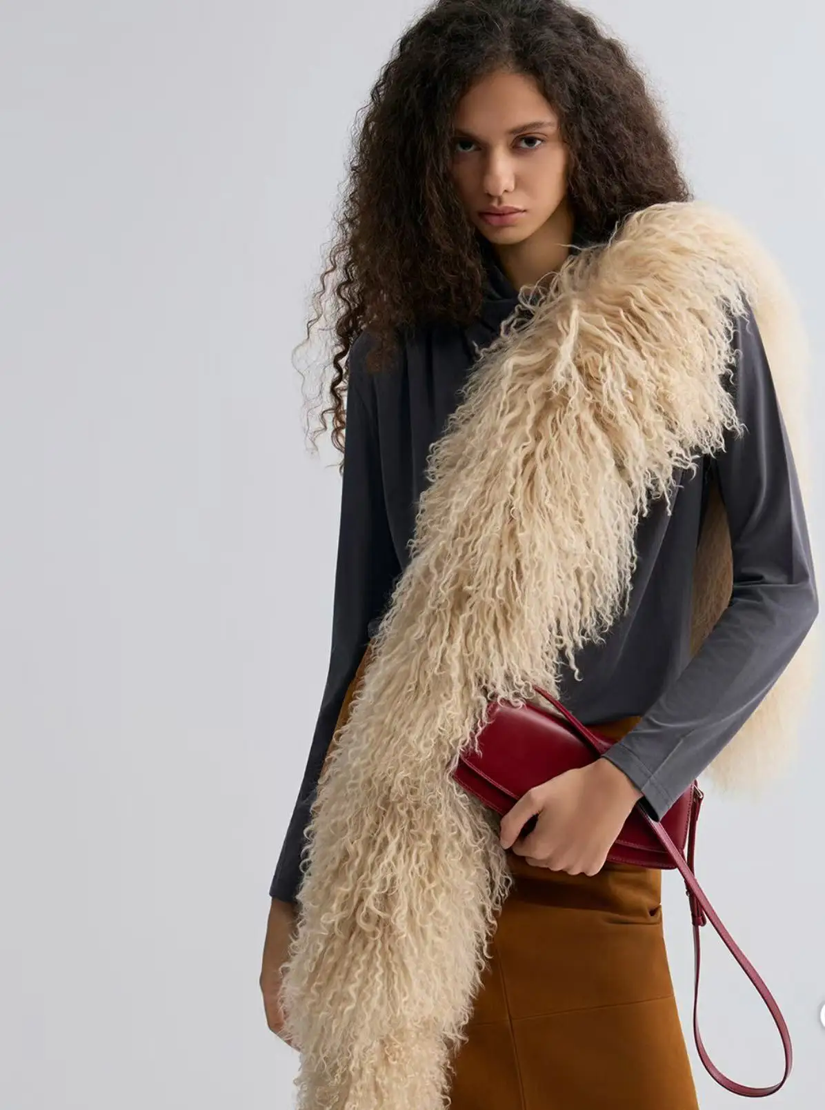 Fashion Winter Warm Fur Scarves Lady Neck Warmer Real Mongolian Sheep Fur Scarf Women Lamb Fur Collar