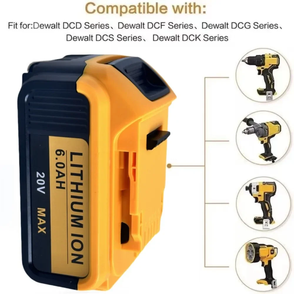 

The Battery Is Used for DEWALT 18V-20V 6.0Ah Lithium-ion DCB208, DCB189, DCB200, DCB201 with Charging Indicator