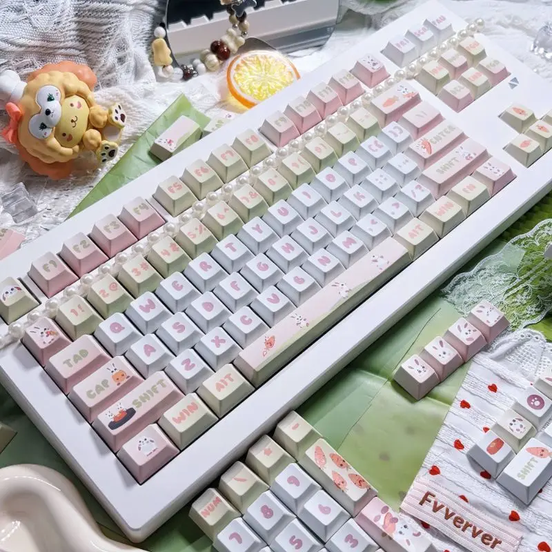 Cute wind milk velvet rabbit original PBT material full five-sided hot sublimation mechanical keyboard magnetic axis keycap