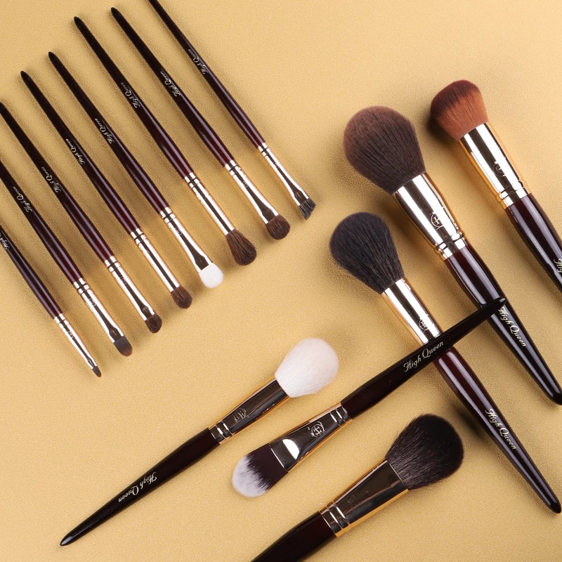 

Набор кистей для макияжа Custom Makeup Brushes Logo Private Label, натуральный ворс, медная трубка, ручка из массива дерева, 14 шт., серия High Queen.