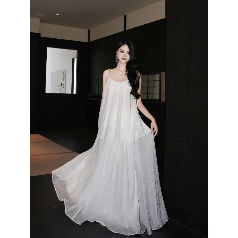 Zomer Outdoor Zijden Rok Band Vest Trendy Tweedelige Set Franse Vakantiestijl Dames Losse Witte V-hals Mouwloos Vest Set