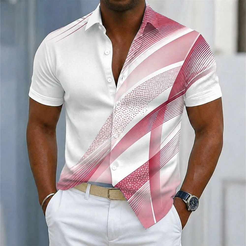 Summer Men's Casual Short Sleeved Gradient Geometric Pattern High-definition Printed Fashionable Versatile Shirt