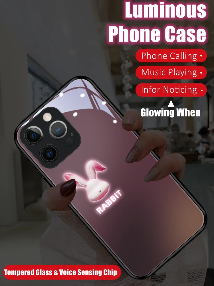 

Valentine’s Day Gift Giving Rabbit LED Light Glowing Luminous Phone Case for iPhone 11 12 13 14 15 X Xs Xr Mini Pro Max Plus