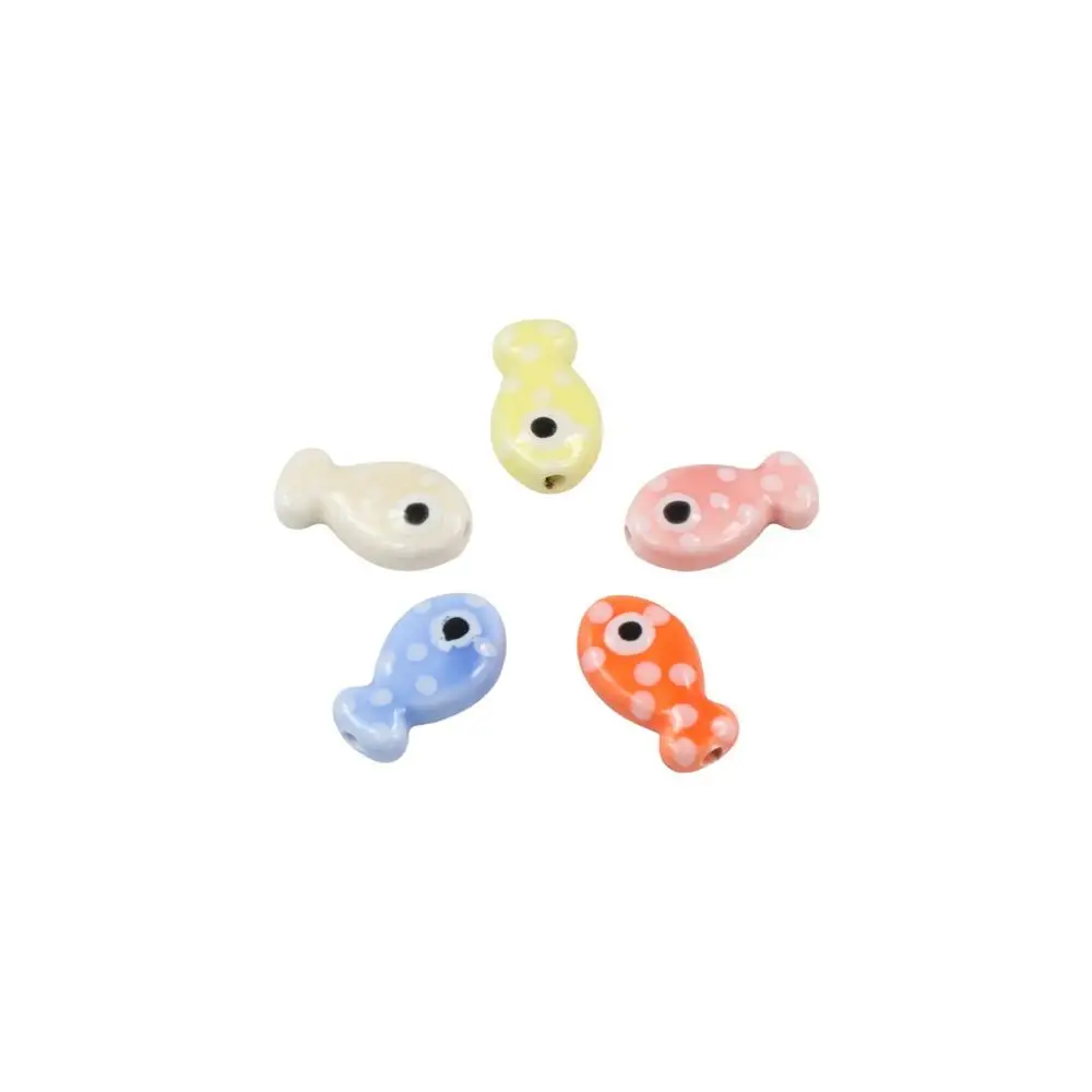 اليدوية الحرفية الأسماك الصغيرة الخرز الكرتون تصميم الأزياء السيراميك فاصل فضفاض الخرز قلادة أقراط السيراميك ل 10 قطع