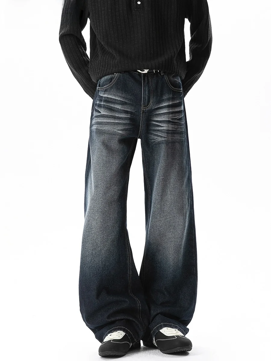 Calças Jeans Retrô Desbotadas de Perna Larga Estilo Americano High Street Soltas Retas Compridas para Homens e Mulheres Joven...
