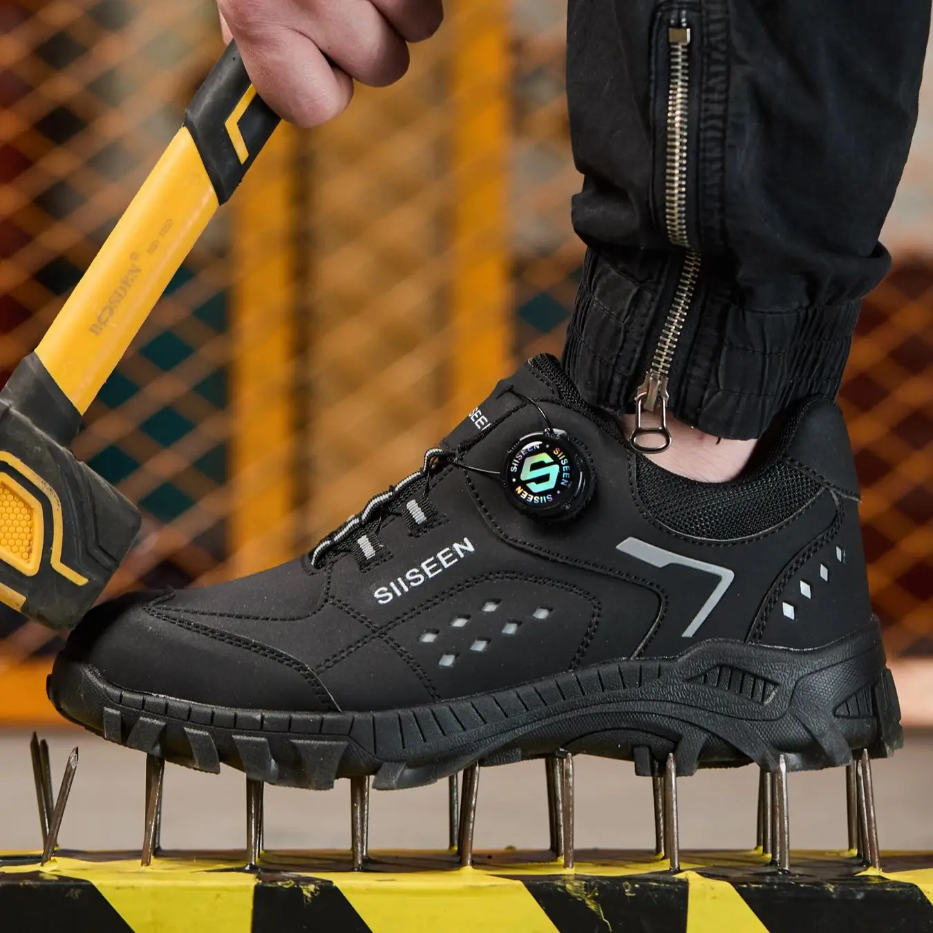 أحذية أمان للرجال برأس فولاذي مقاومة للثقب ونعل خفيف الوزن وجيد التهوية لأحذية العمل الخارجية