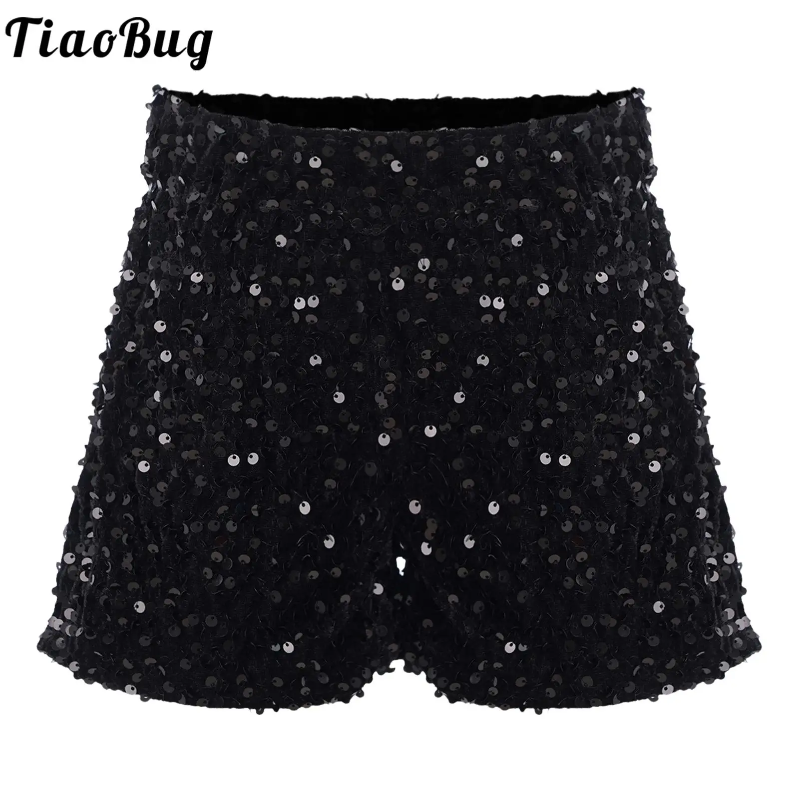 Stylish Kids Girls Ballet Jazz Dance Costume Sparkling Sequin Velvet Shorts Elastic Waistband For Rhythmic Stage Competition