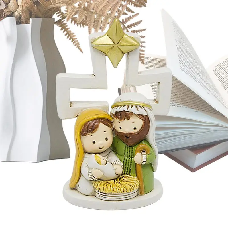 Nativity Scene Set Small Manger Scene Miniature Nativity Set Table Centerpiece Figurines Resin The Birth Of Jesus Decor Manger