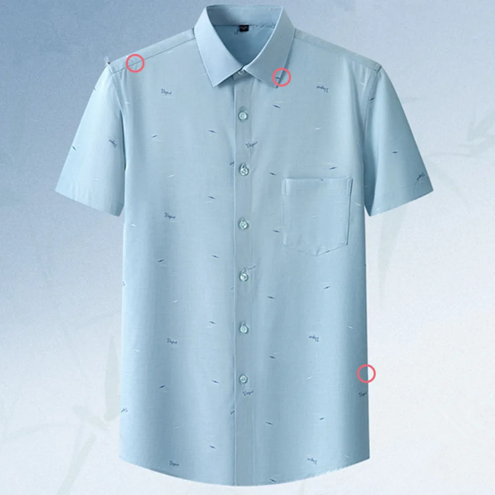 New Men's Summer Bamboo Fiber Shirt Short Sleeve Lightweight Casual Breathable Comfort Soft Fabric Easy Care Slim Fit Business