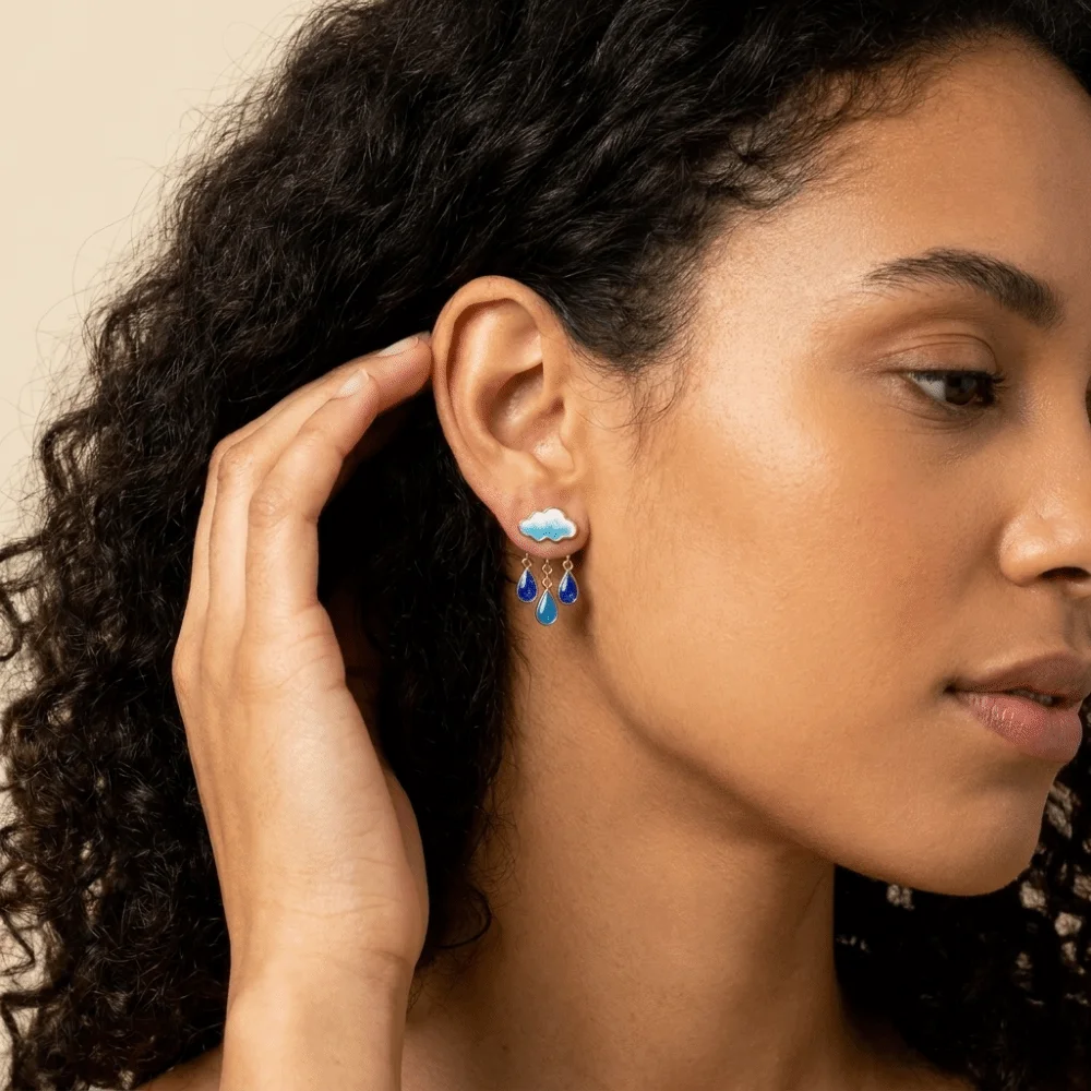 Cute Alloy Cloud Glitter Earrings Resin Exquisite Design Raindrop Drop Earrings Waterdrop Blue Color Dangle Earrings Gatherings