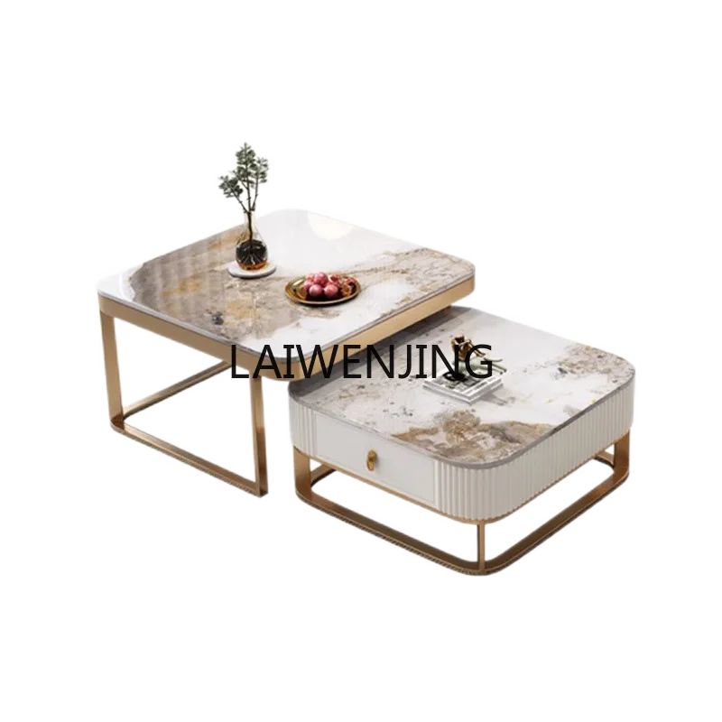 

LYN Italian rock slab coffee table telescopic TV cabinet combination small apartment marble square table