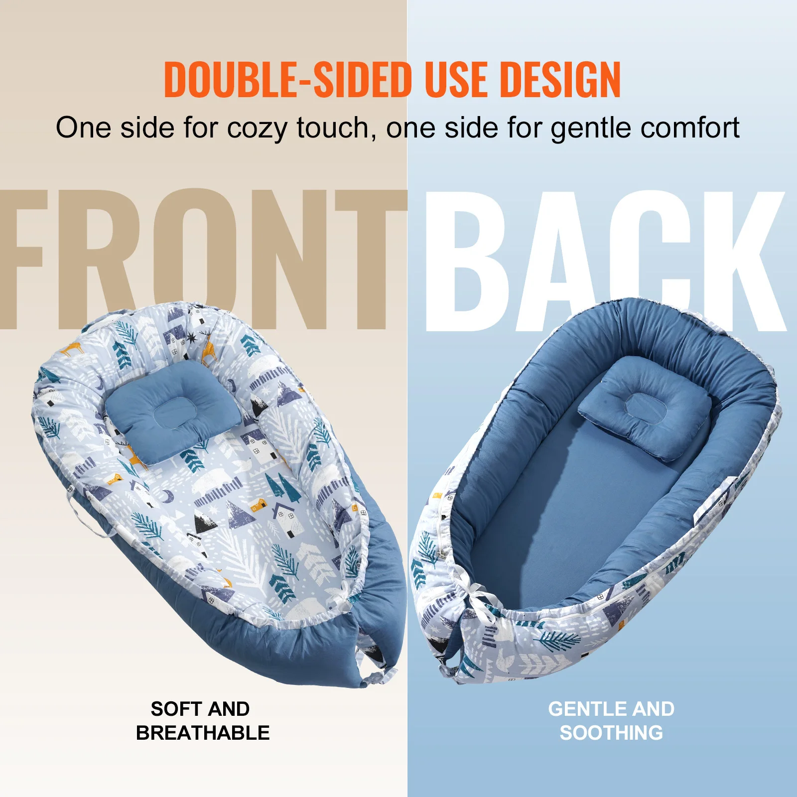 VEVOR Baby Lounger Baby Nest for Co Sleeping Newborn Baby Lounger Cotton Breathable Adjustable Baby Crib In Bed Portable Home