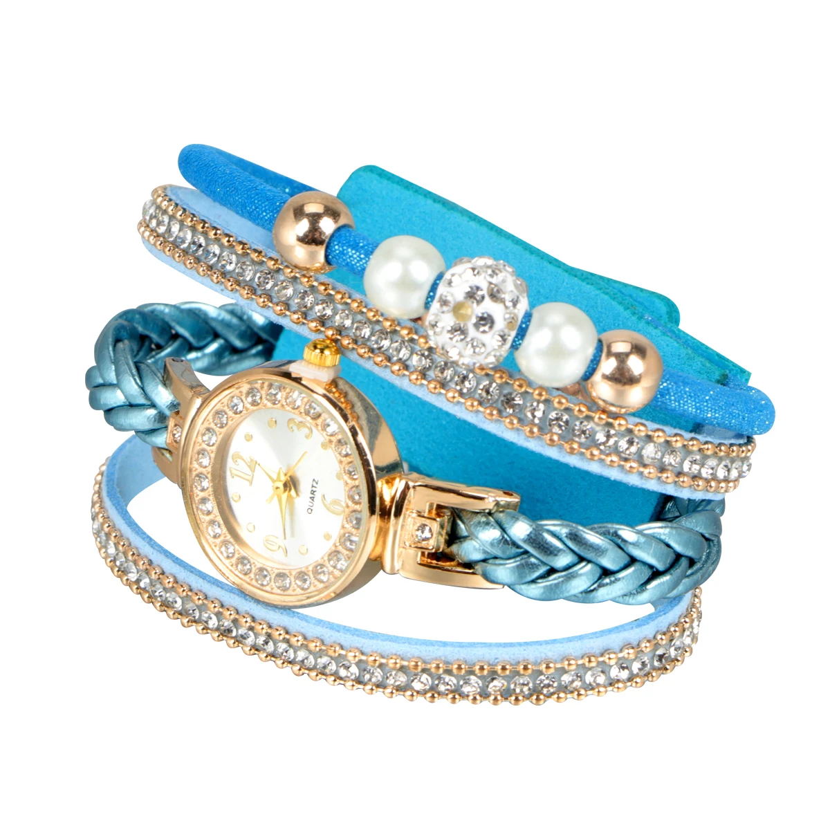 

Rhinestone Women Braided Wrist Watch Fashion Quartz Watch Blue Durable Accurate Movement Creative Decoration Unique Design