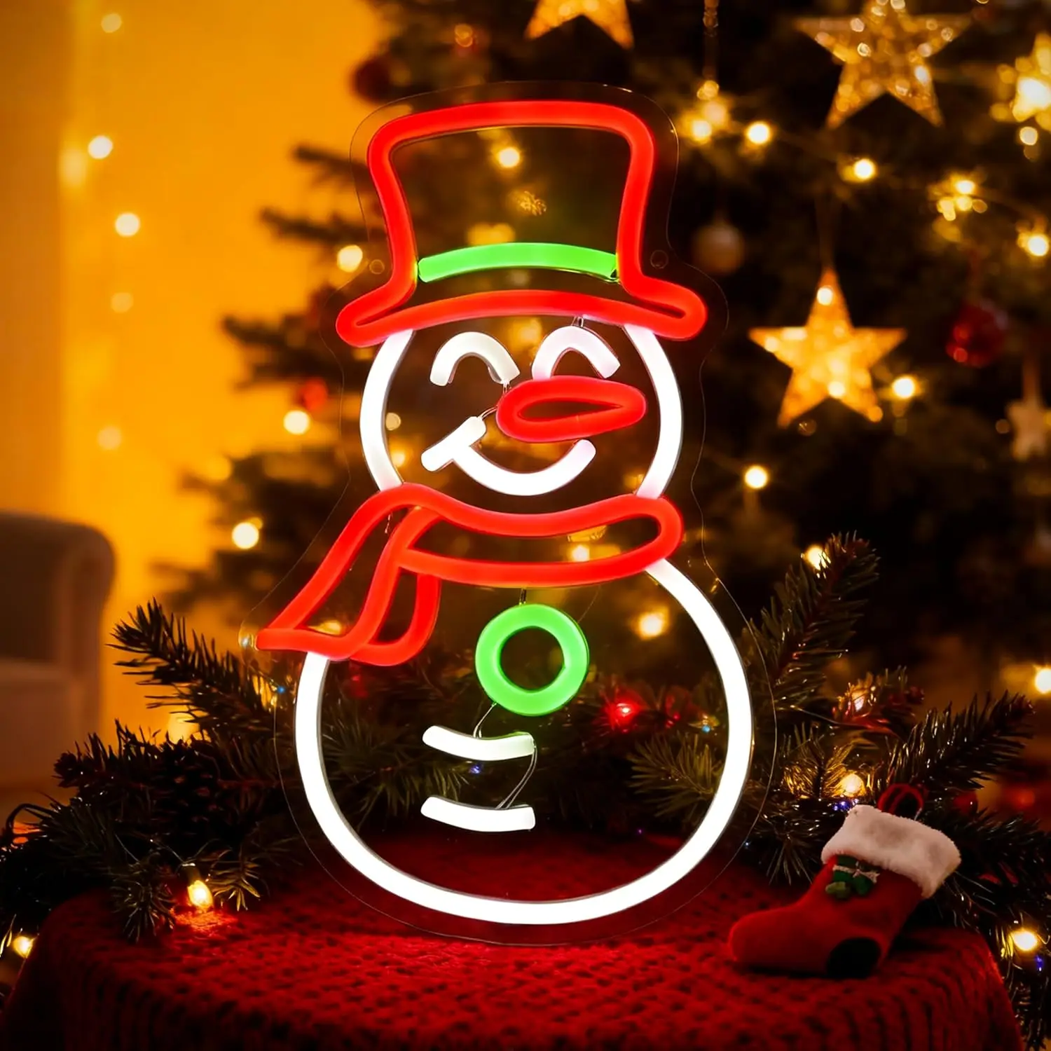 Christmas Neon Sign USB Dimmable LED Neon Light for Living Room Bedroom Home Party Winter Snowman Decor Gift Christmas Light