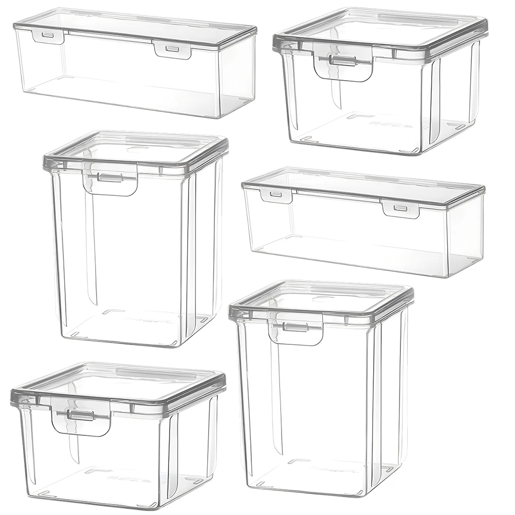 

6 Pcs Clear Plastic Storage Boxes Spice Containers Organizing Bins Lids Kitchen Accessories Hair Clips Jewelry Small Items